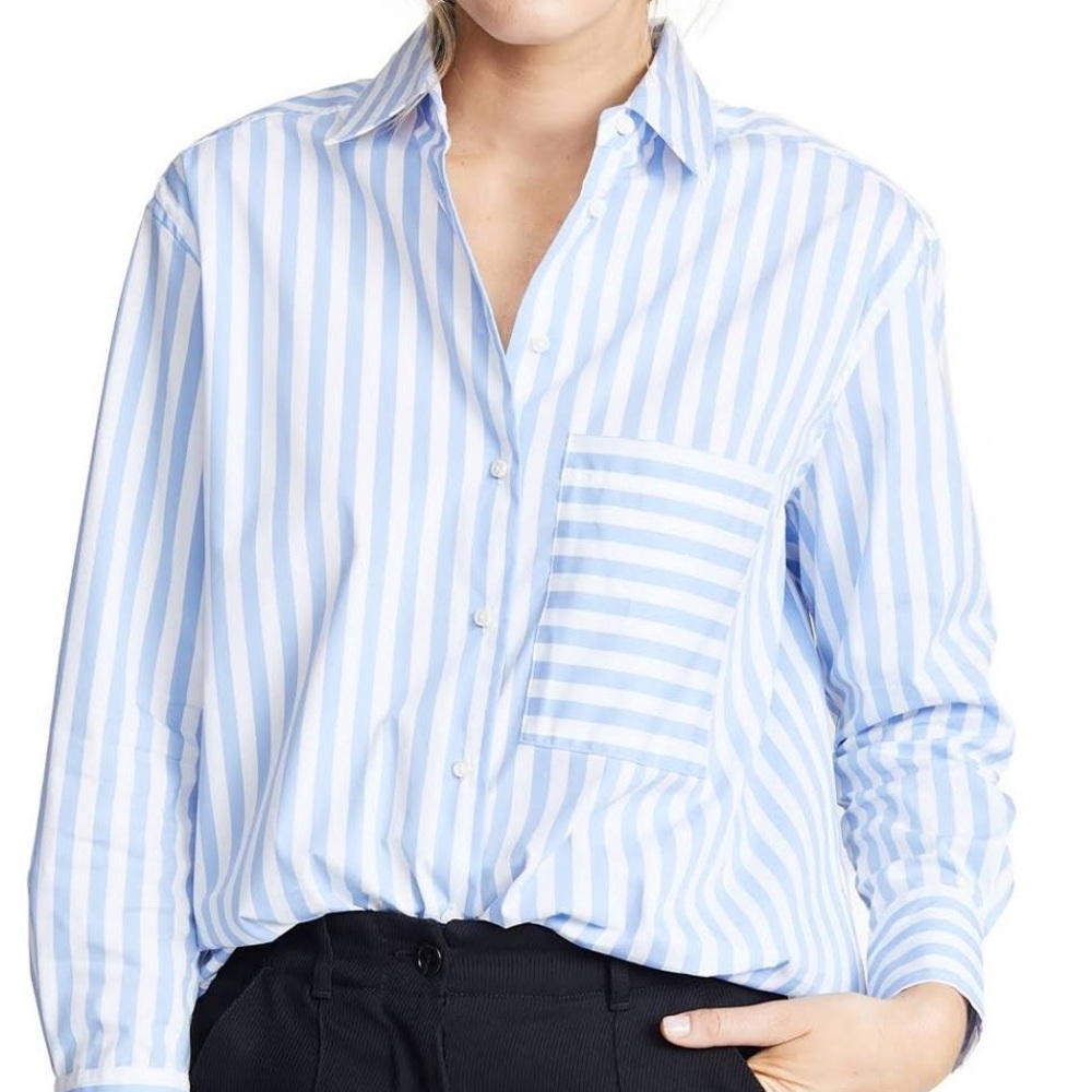 AYR The Deep End blue and white striped button down, size large